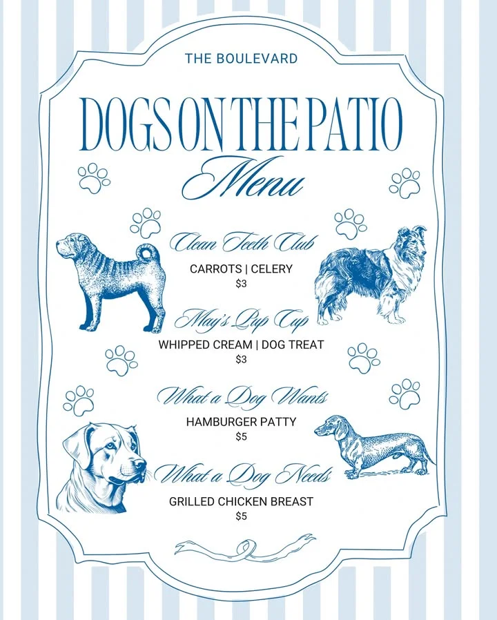 Dog-friendly menu for outdoor dining at The Boulevard