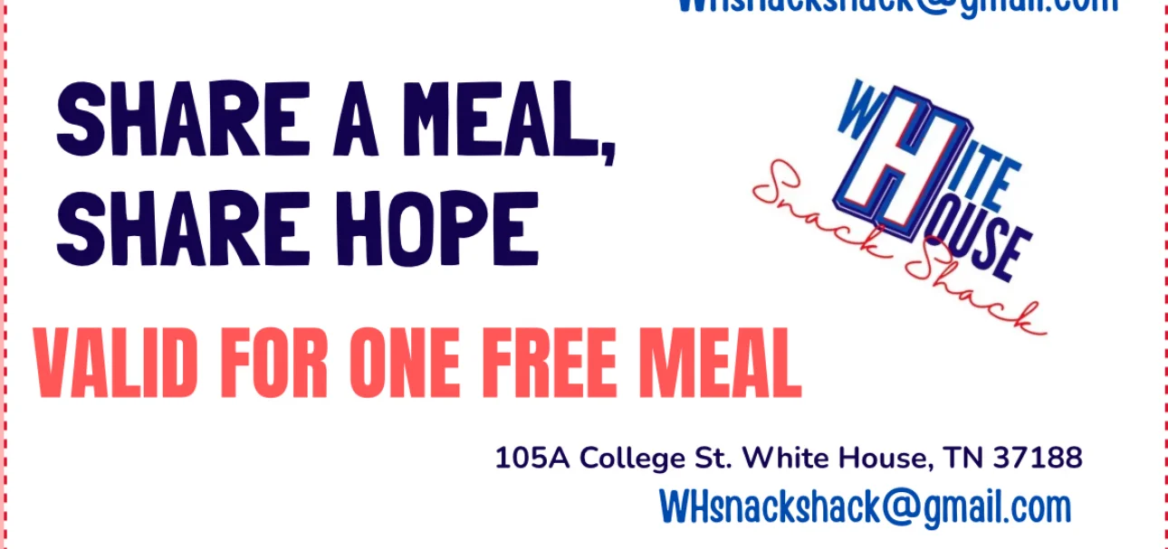 Promotional flyer for free meal offer at White House Snack Shack