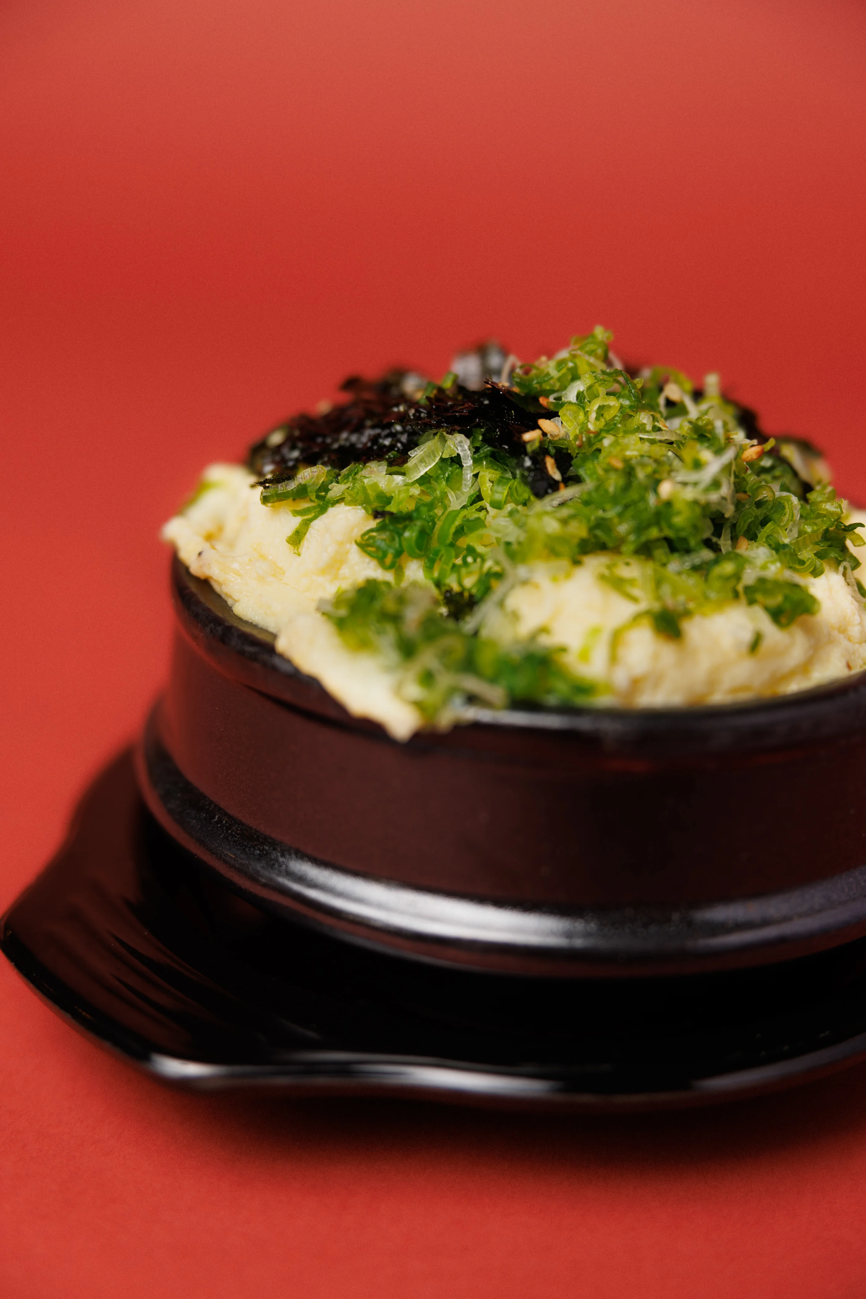 Japanese chawanmushi with green onions and nori