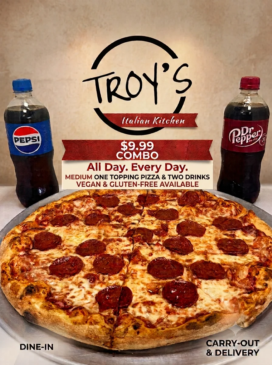 Notice of closure for Troy's Italian Kitchen on July 3rd and 4th