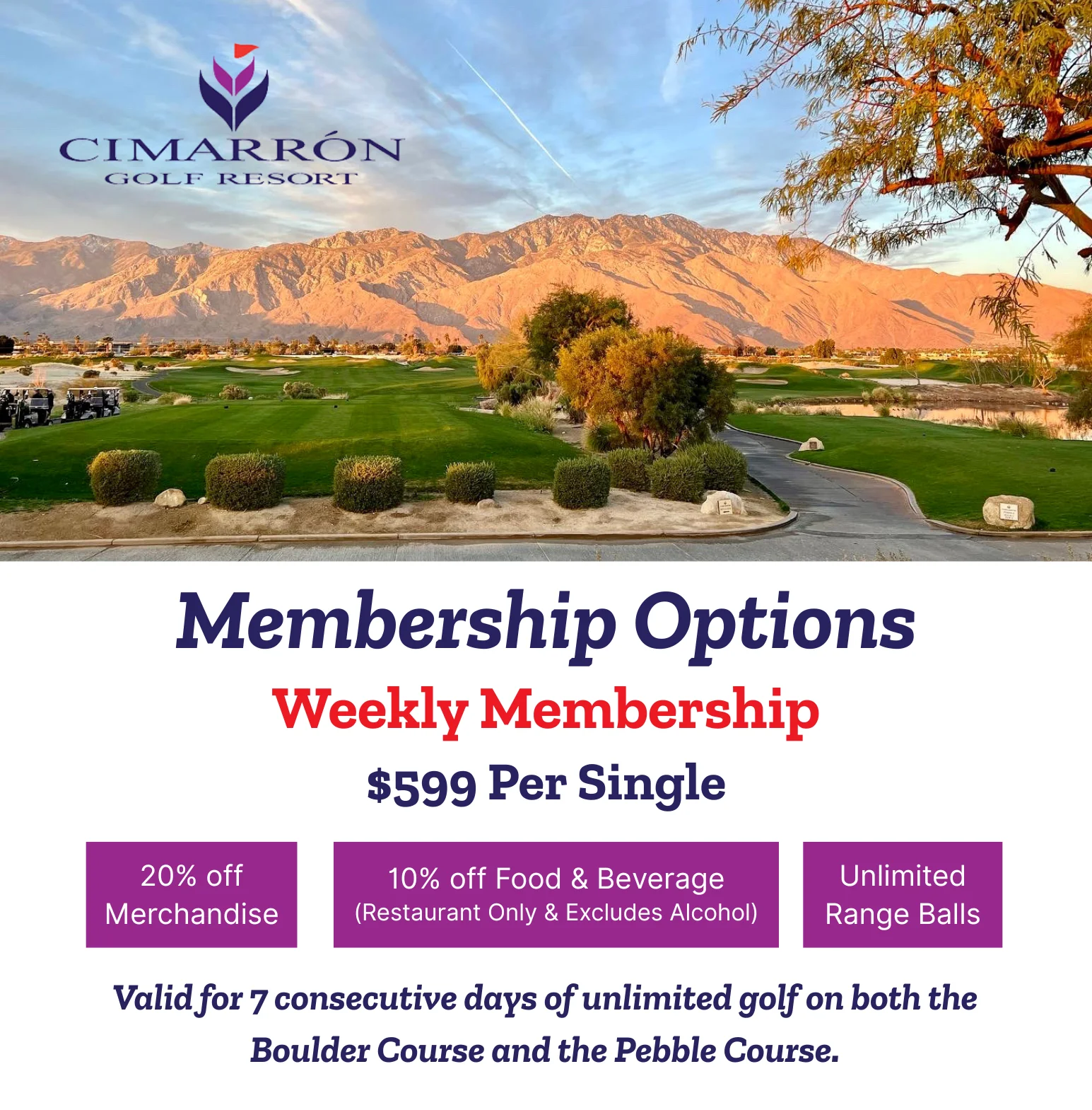 Cimarrón Golf Resort membership options with scenic mountain view