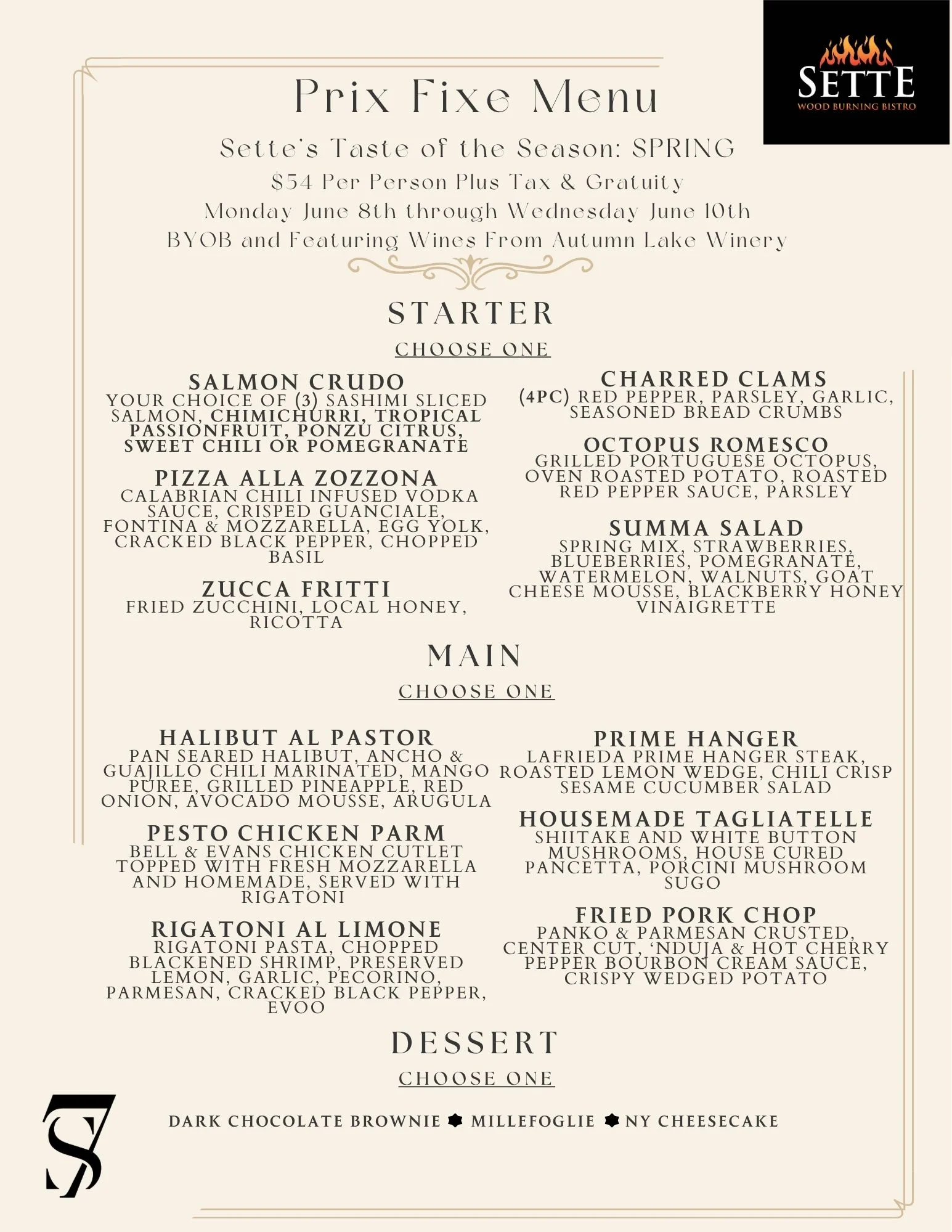 Elegant prix fixe tasting menu with various gourmet dishes.
