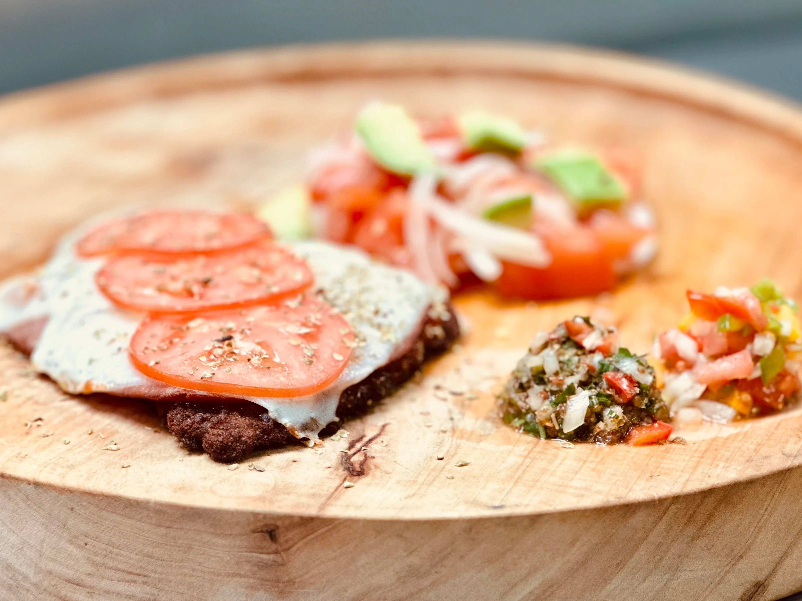 Beef Napolitana with Smooth Salad, Chimichurri & Salsa Criolla