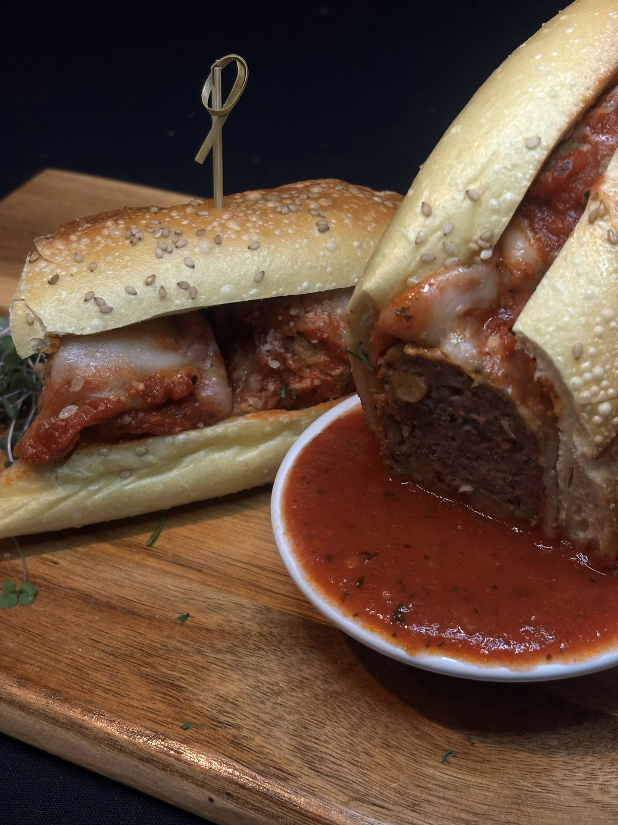 Italian meatball sub with marinara sauce