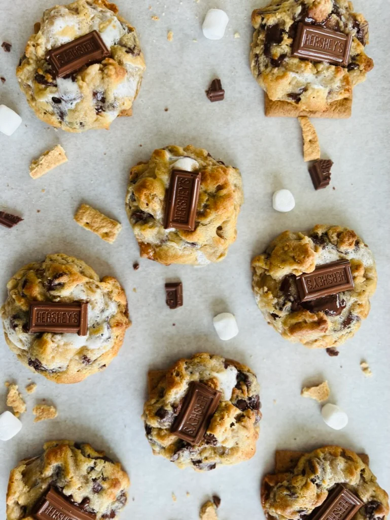 S'mores cookies with chocolate and marshmallows
