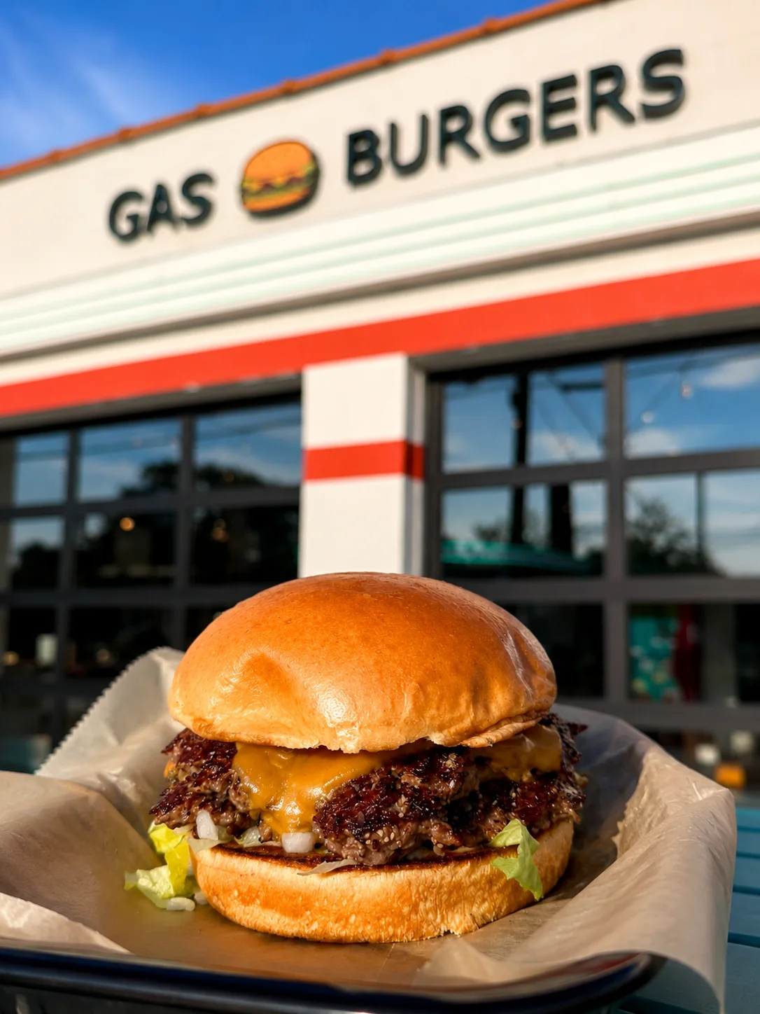 Juicy cheeseburger from a trendy burger joint