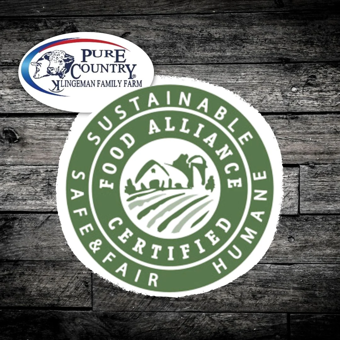 Sustainable food certification logo on rustic wooden background