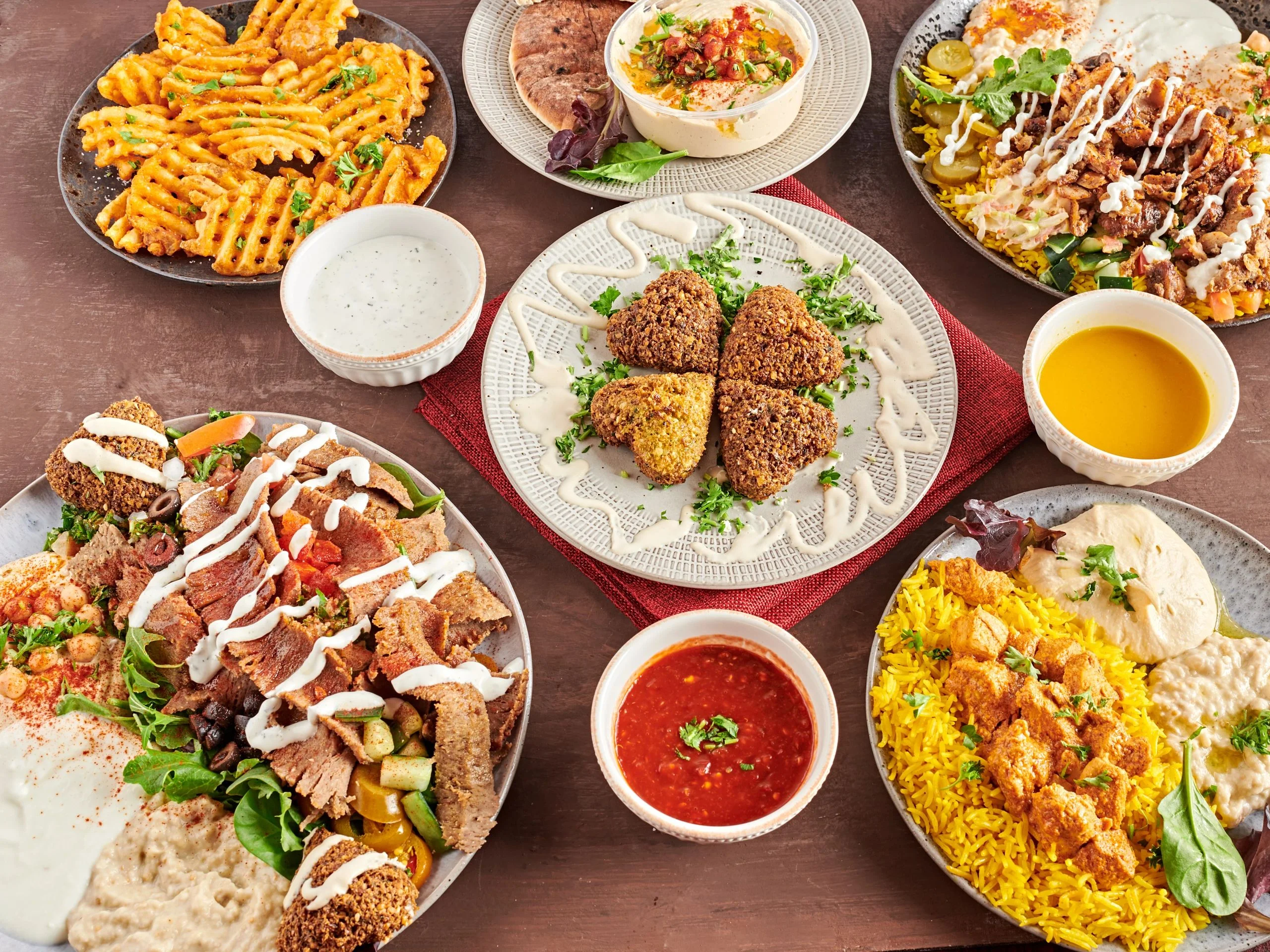 A large arrangement of food
