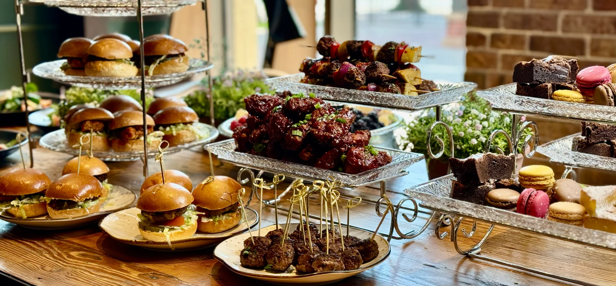 Delicious gourmet burger with fresh toppings on a wooden table