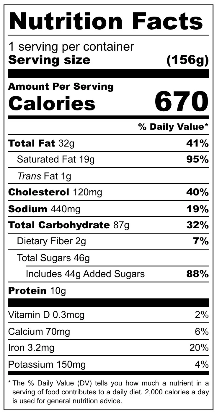 Nutrition facts label for a food product
