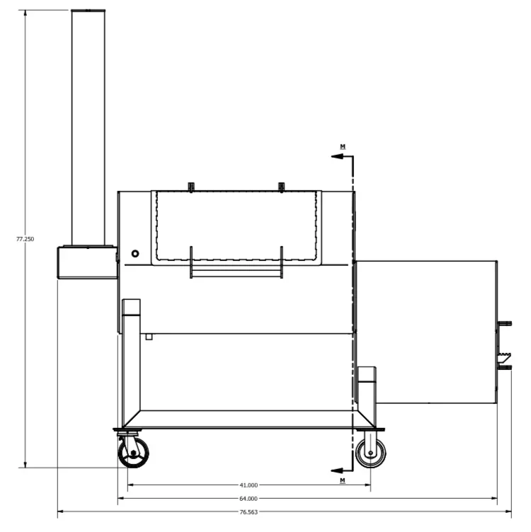 Detailed technical drawing of a commercial smoker grill