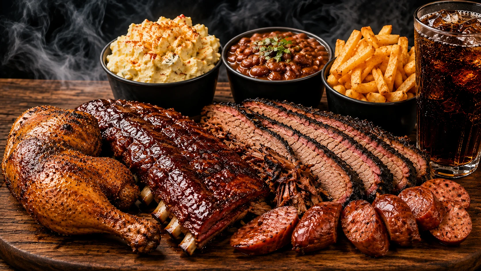 Texas-style barbecue platter with smoked meats