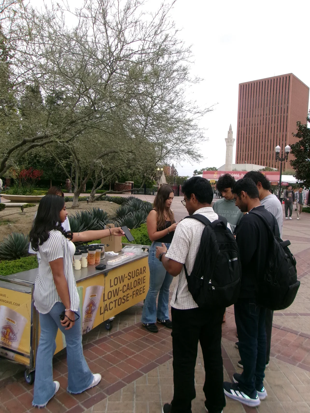 Outdoor food stall offering low-sugar, lactose-free beverages