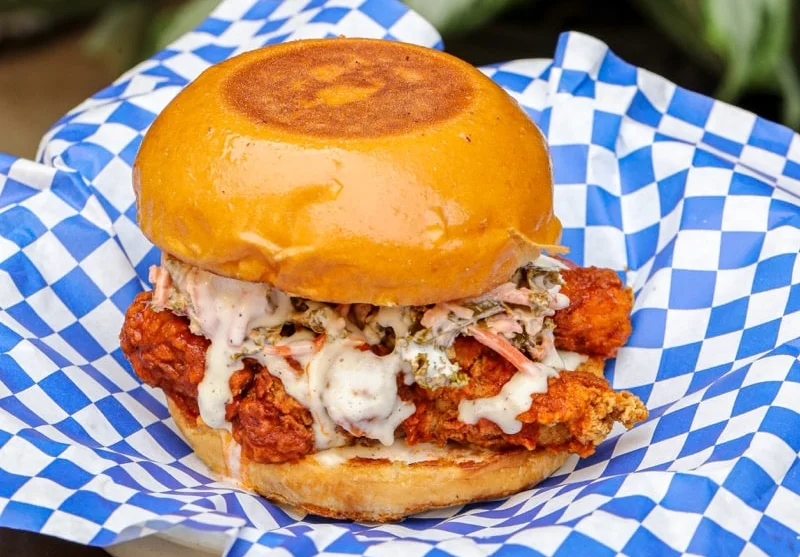 Crispy fried chicken sandwich with coleslaw