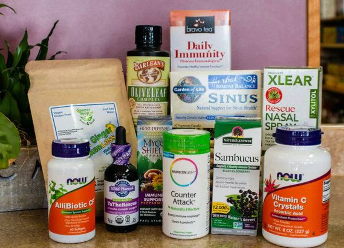 Assorted immune support supplements on display