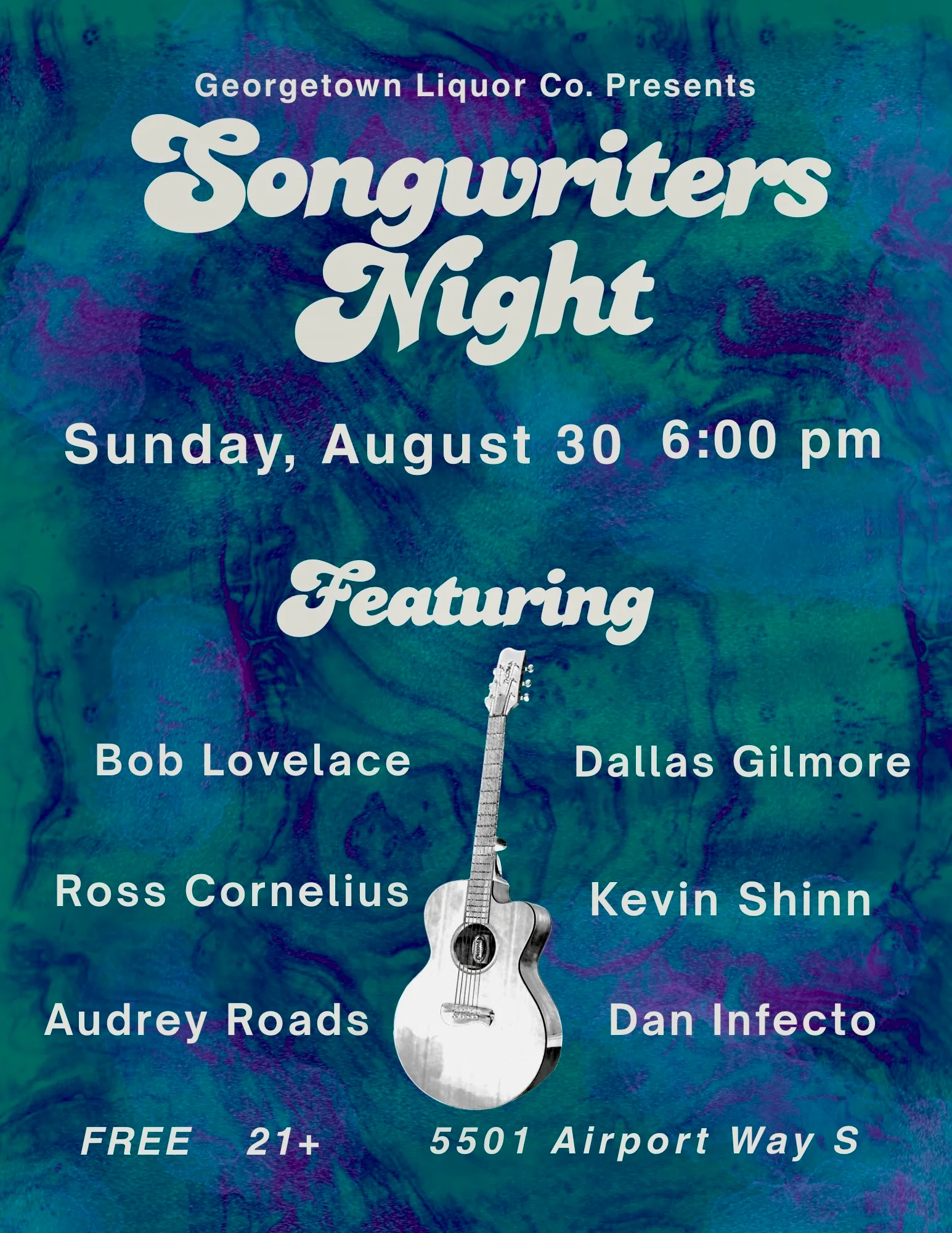 Promotional poster for Songwriters Night at Georgetown Liquor Co.