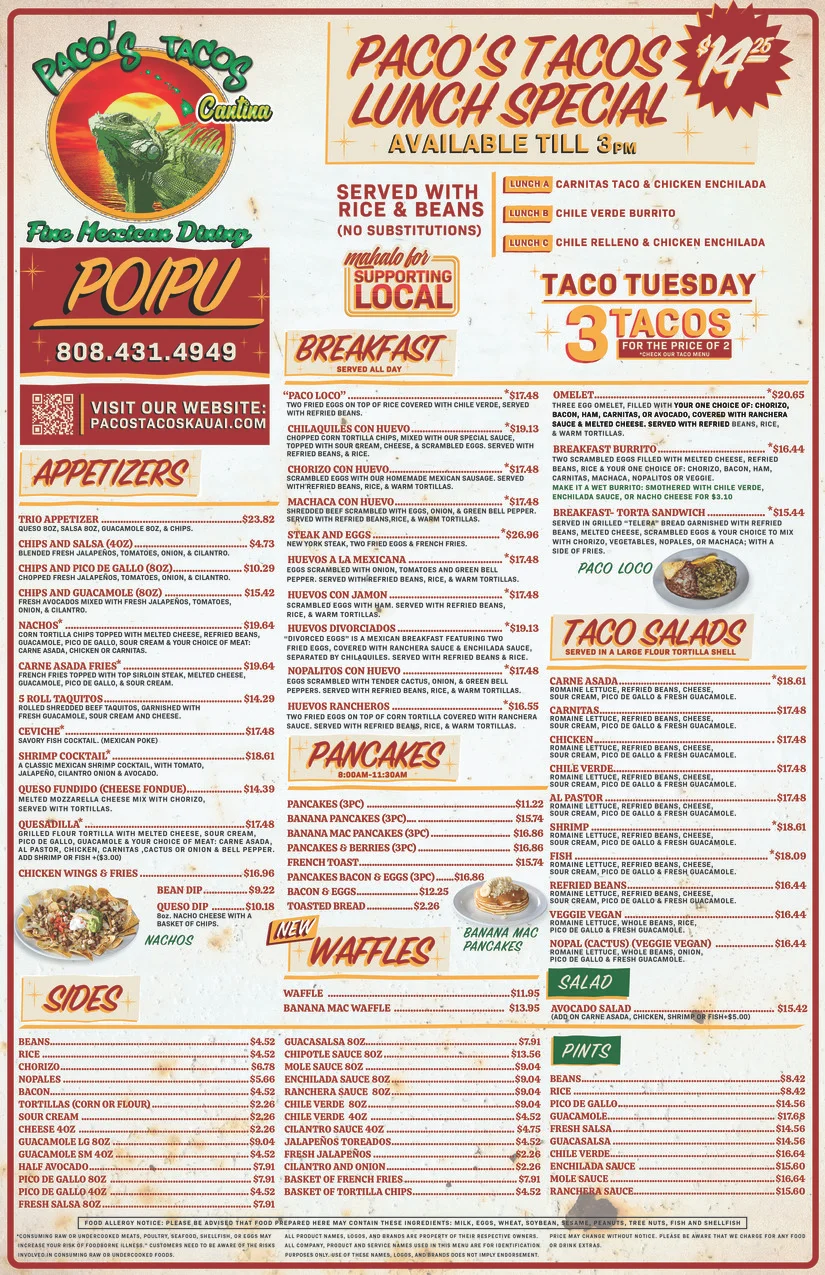 Menu of a Mexican restaurant featuring cocktails and margaritas
