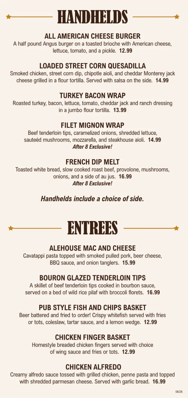 Handheld American burgers and wraps in a casual dining setting