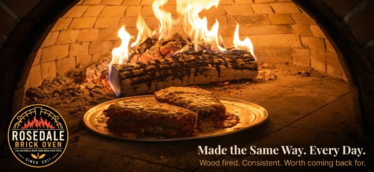 Wood-fired lasagna fresh from the oven