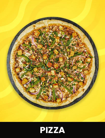 Vegetarian pizza with paneer and fresh vegetables