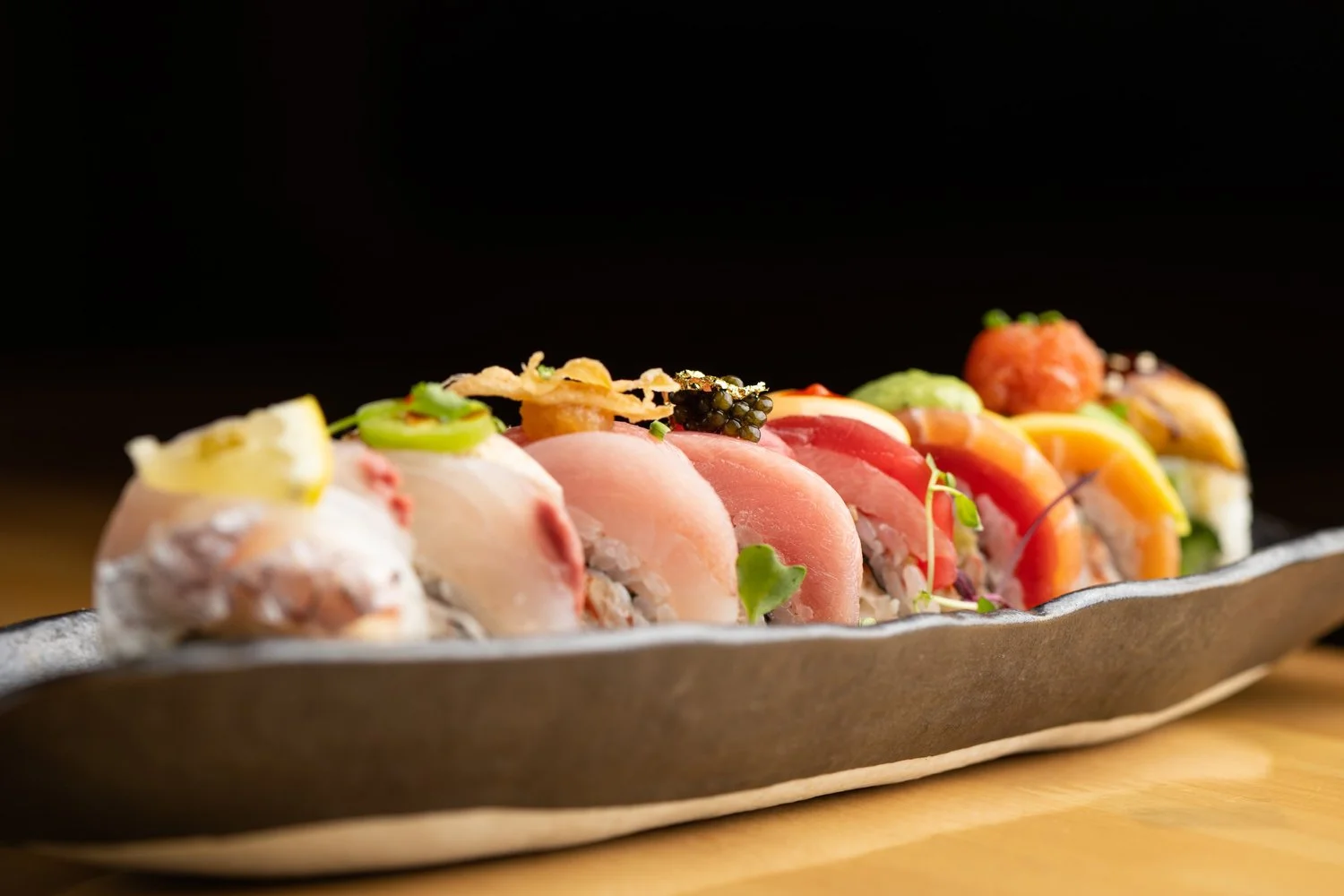 Assorted sushi platter featuring colorful nigiri
