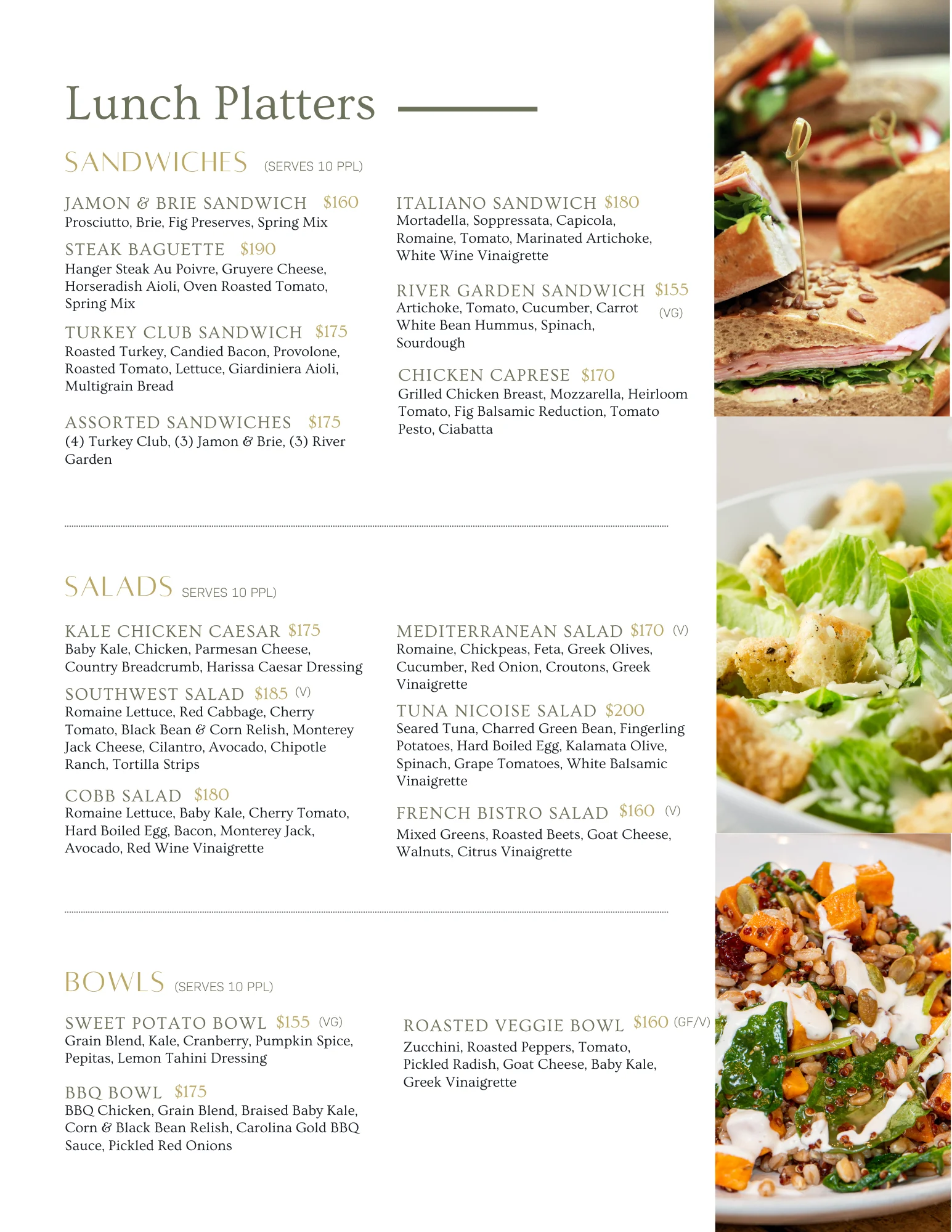 Variety of gourmet sandwiches and salads for lunch platters