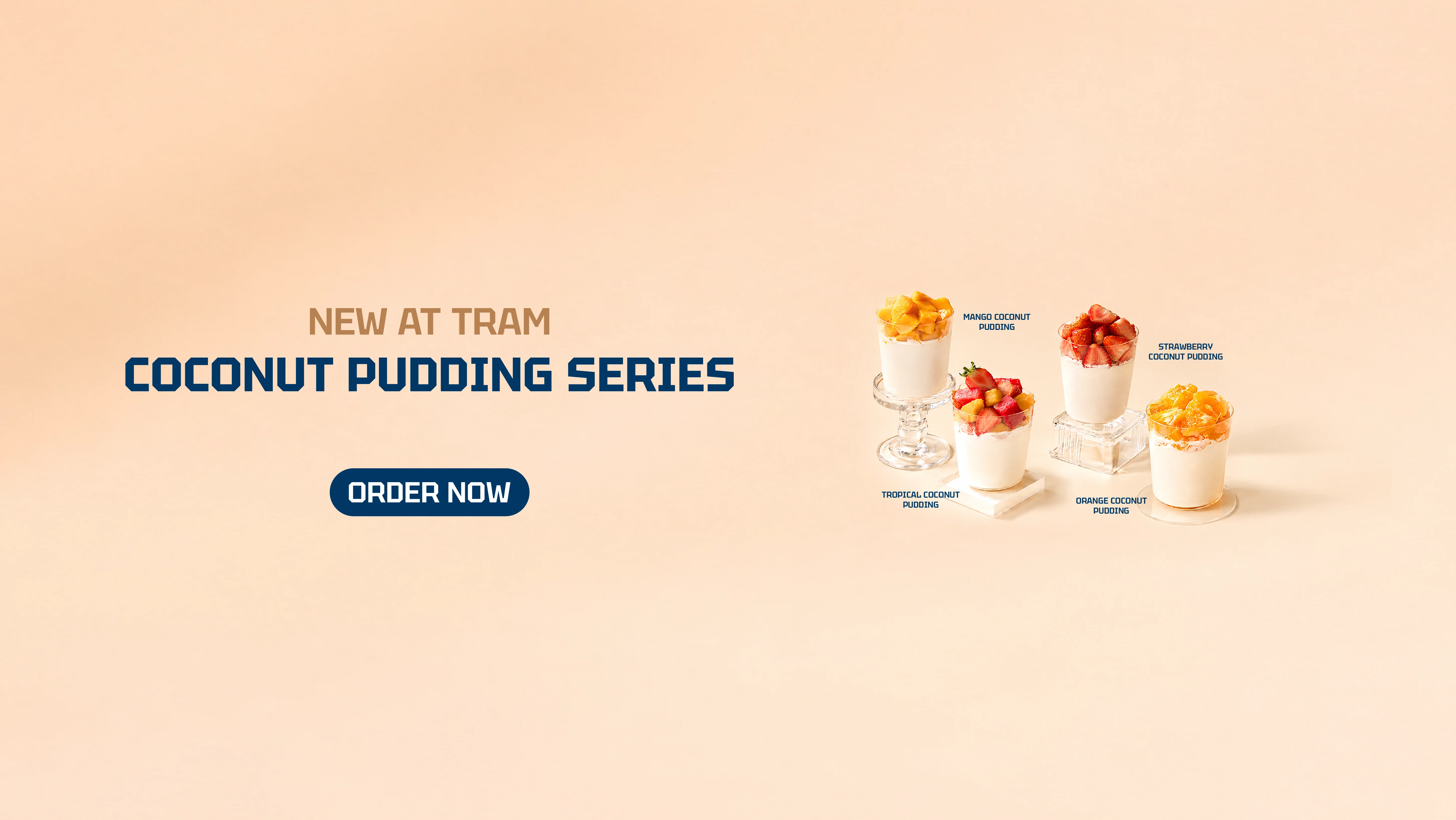 Coconut pudding series featuring tropical flavors in elegant glassware