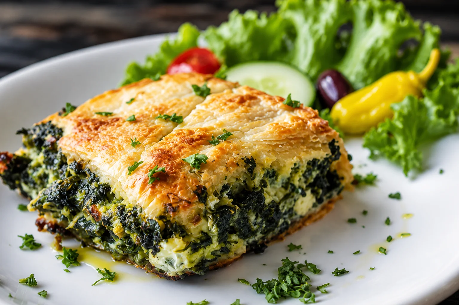 Spinach pie with flaky crust, a Mediterranean classic