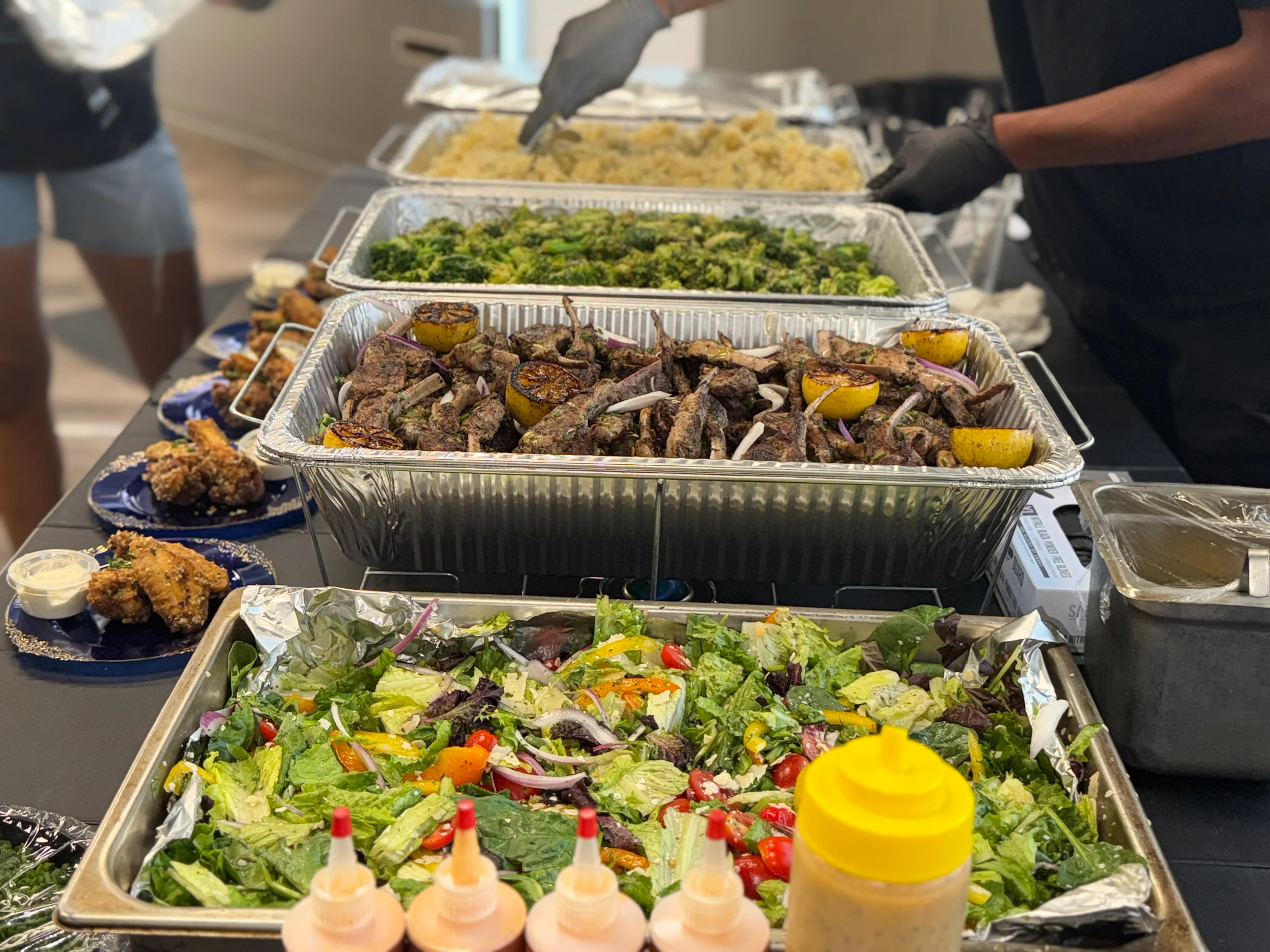 Grilled kebabs with vegetables and fresh salad