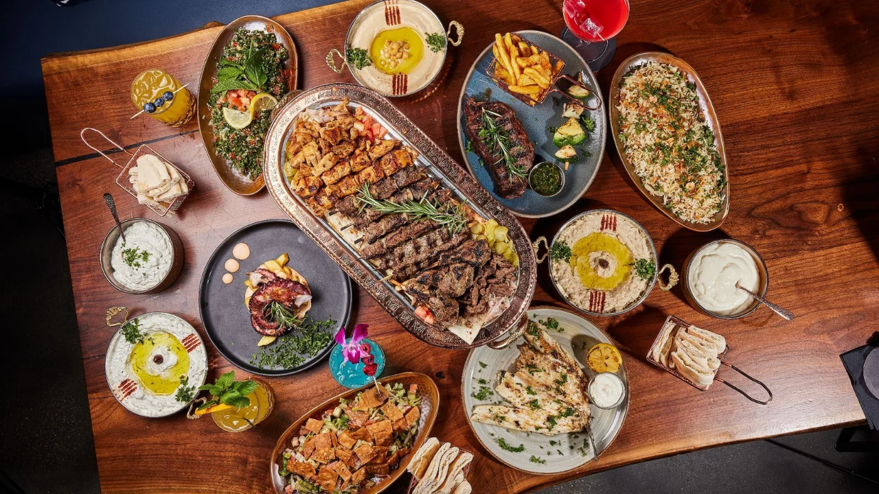 A lunch spread at Sufrat Grill.