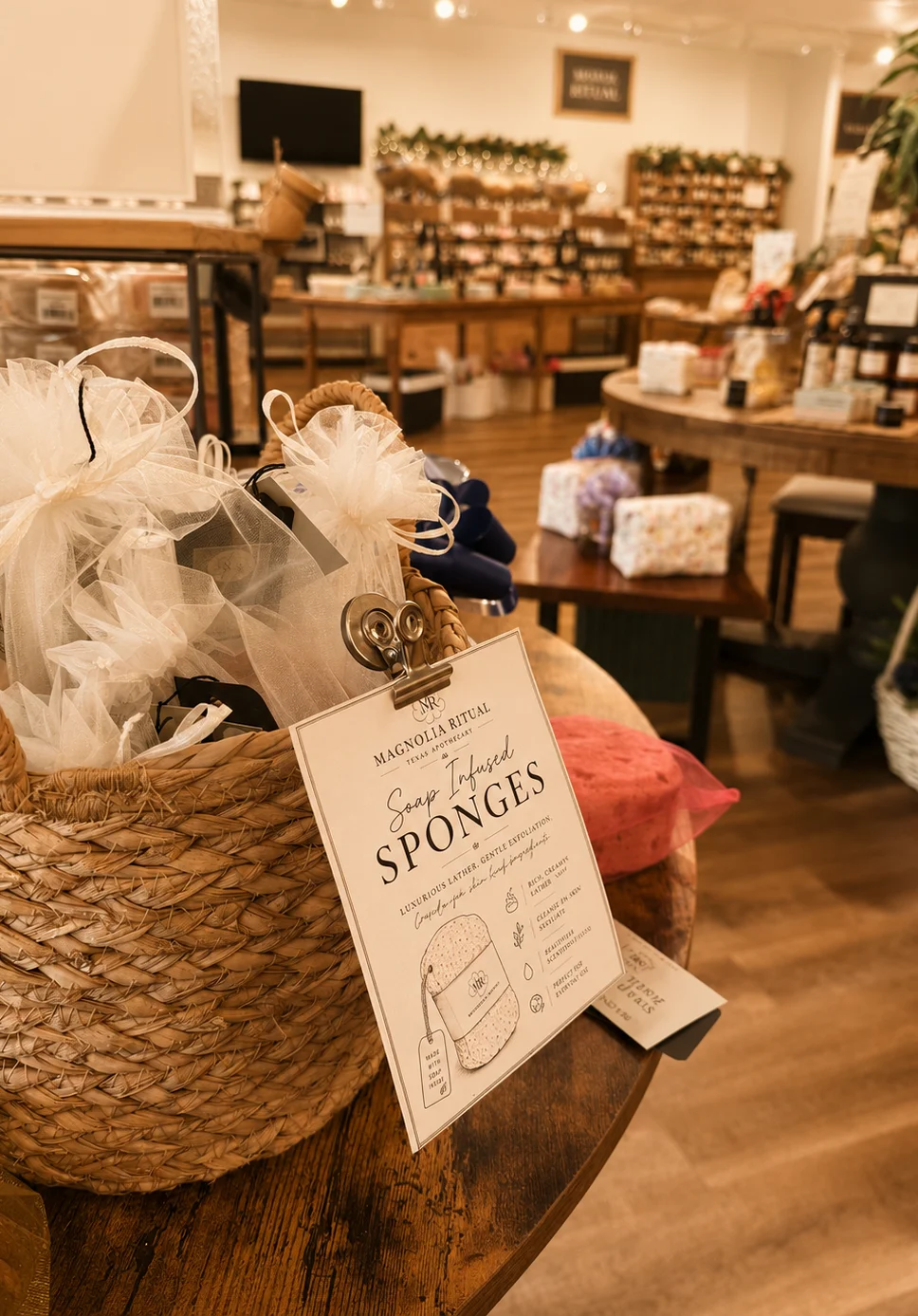 Magnolia Ritual gift basket featuring handcrafted bath and body products.