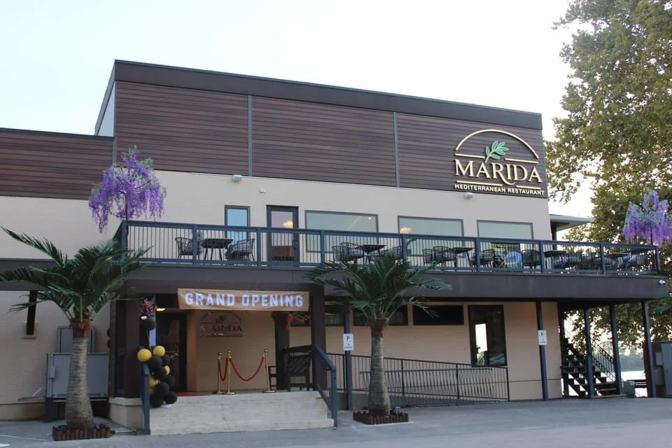 Exterior of Marida Mediterranean Restaurant with heart sign in Newburgh