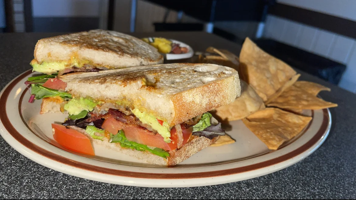 Grilled vegetable sandwich with avocado and bacon
