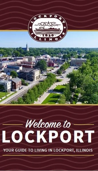 Aerial view of Lockport, Illinois showcasing its charming downtown area