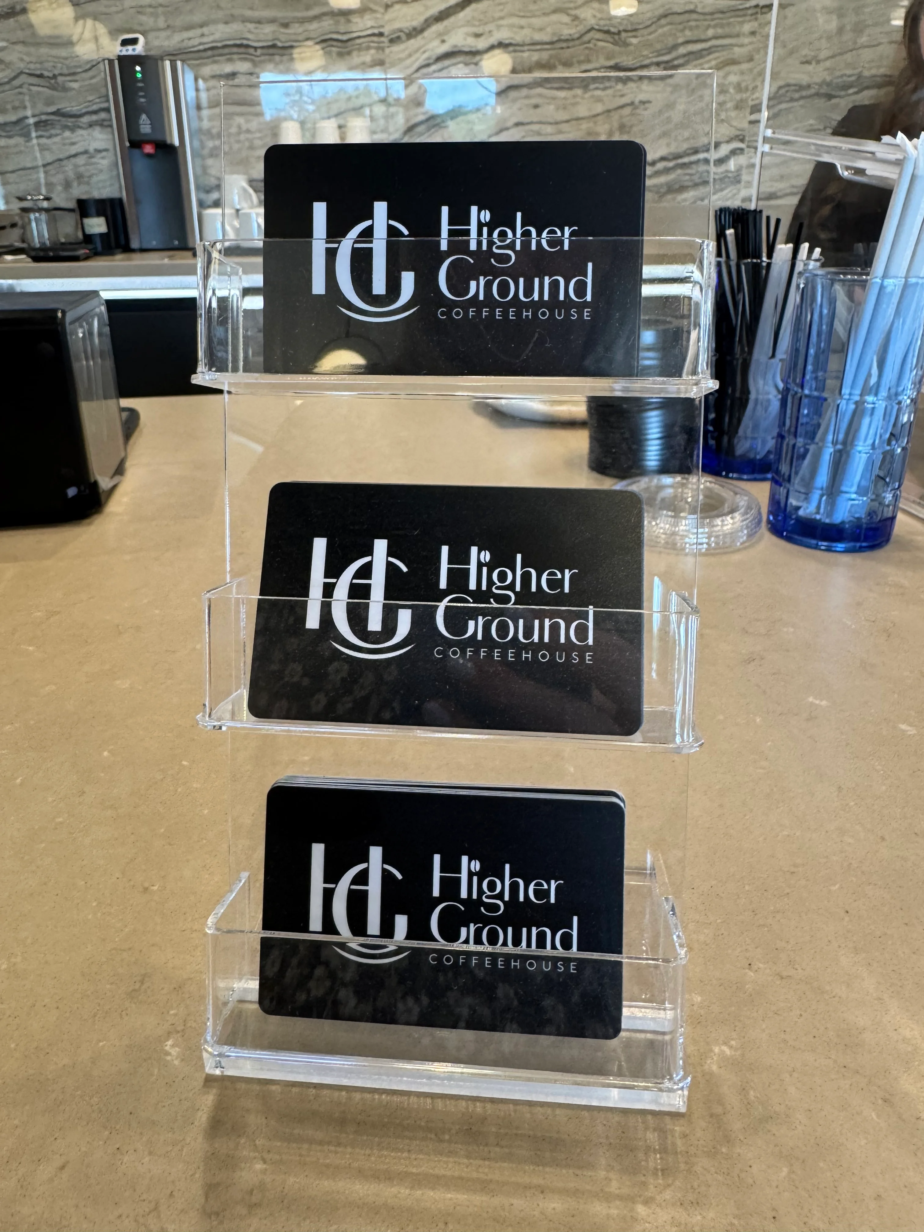Display of loyalty cards at Higher Ground Coffeehouse