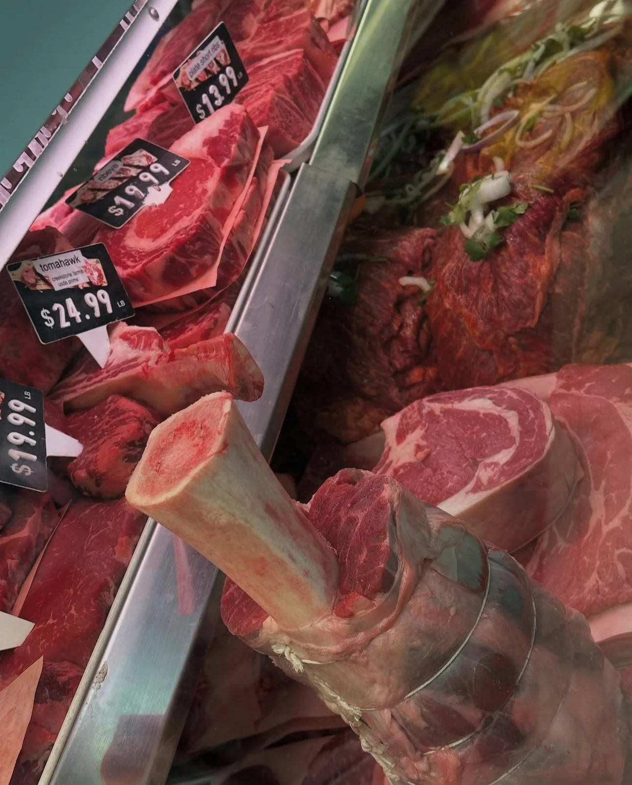 Premium cuts of beef in a butcher shop display