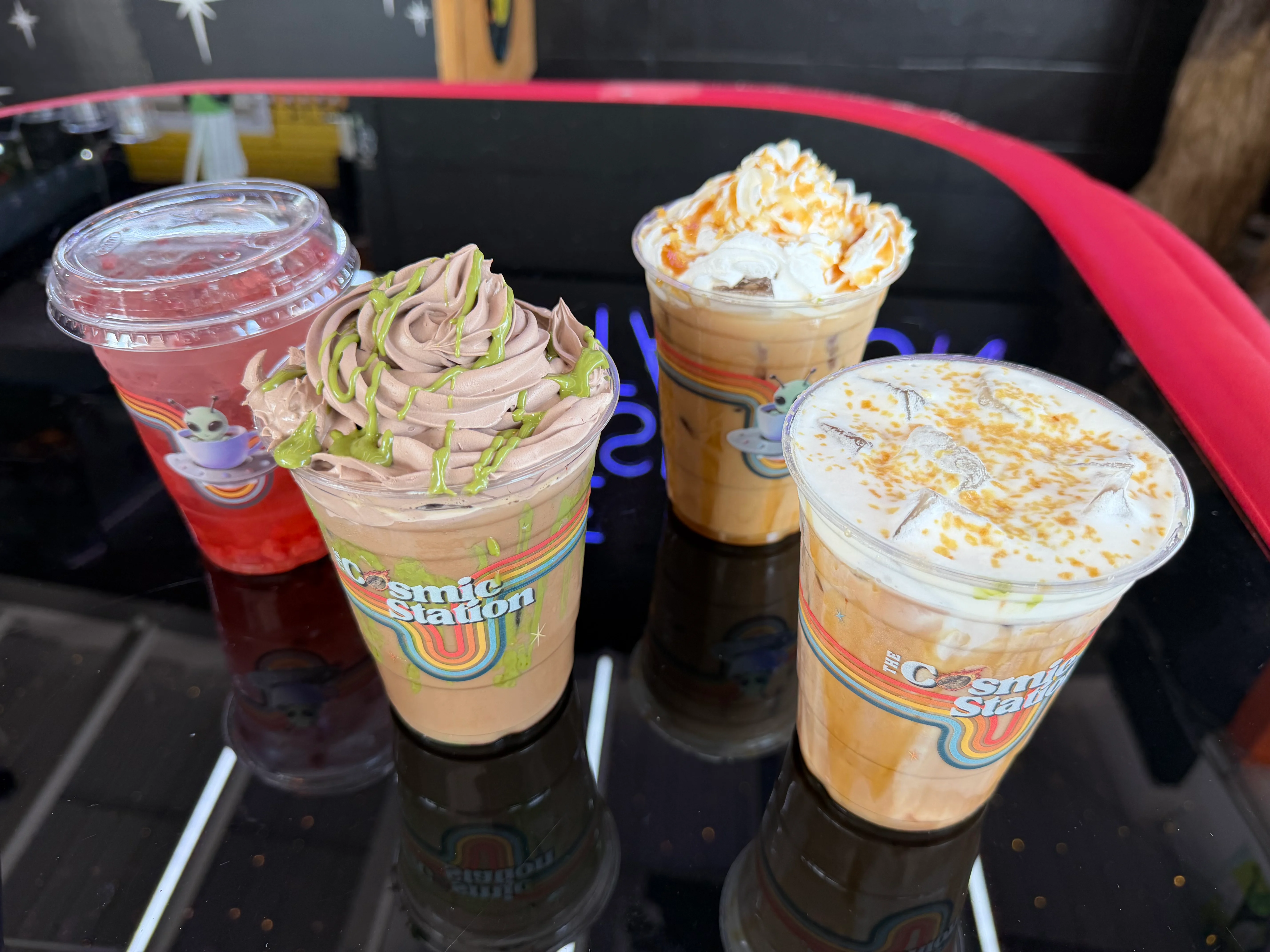 Lemonade Refresher, Dubai Chocolate Latte, Space Dust Crunch, Snickers