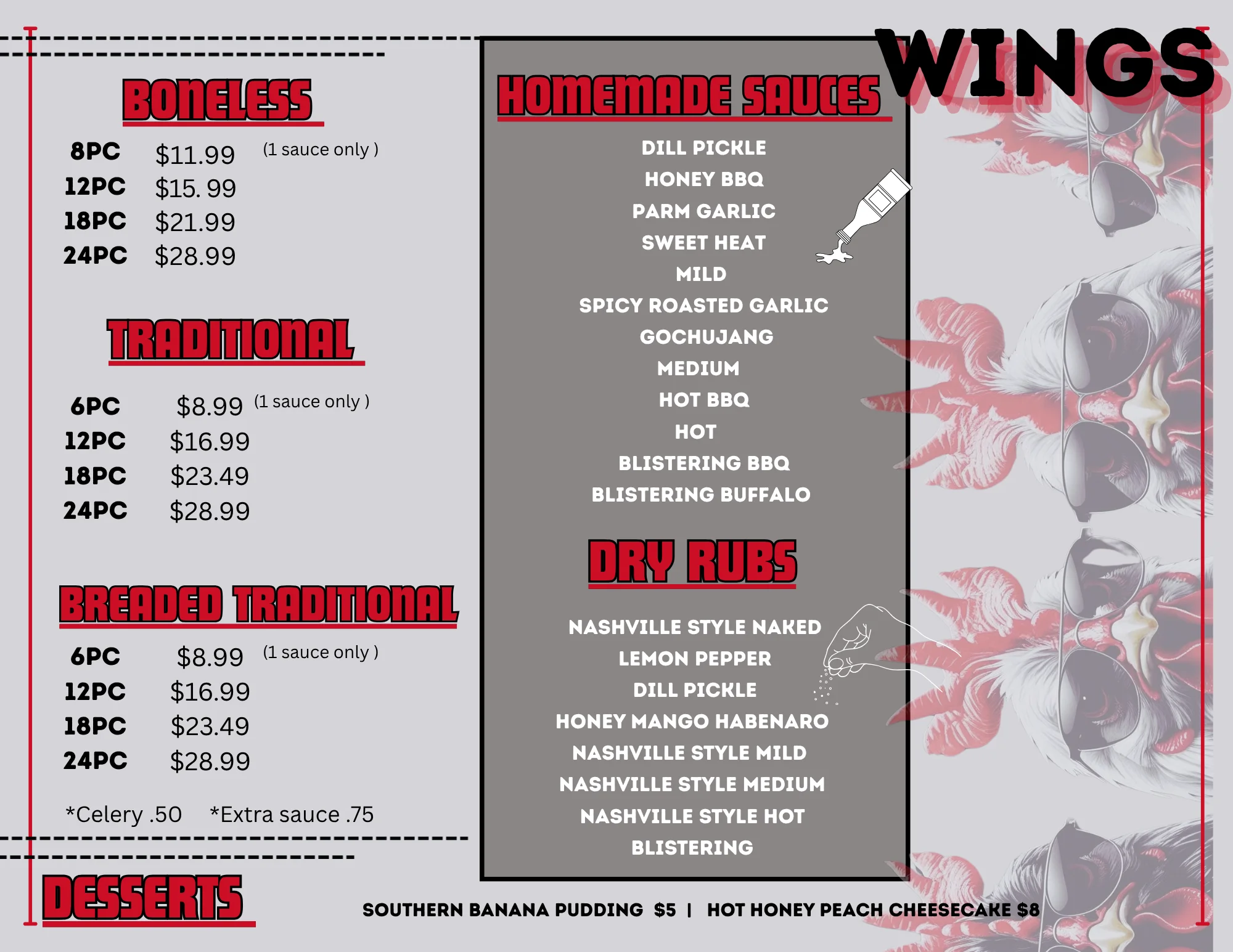 Illustrative fast food menu featuring various food items and prices.