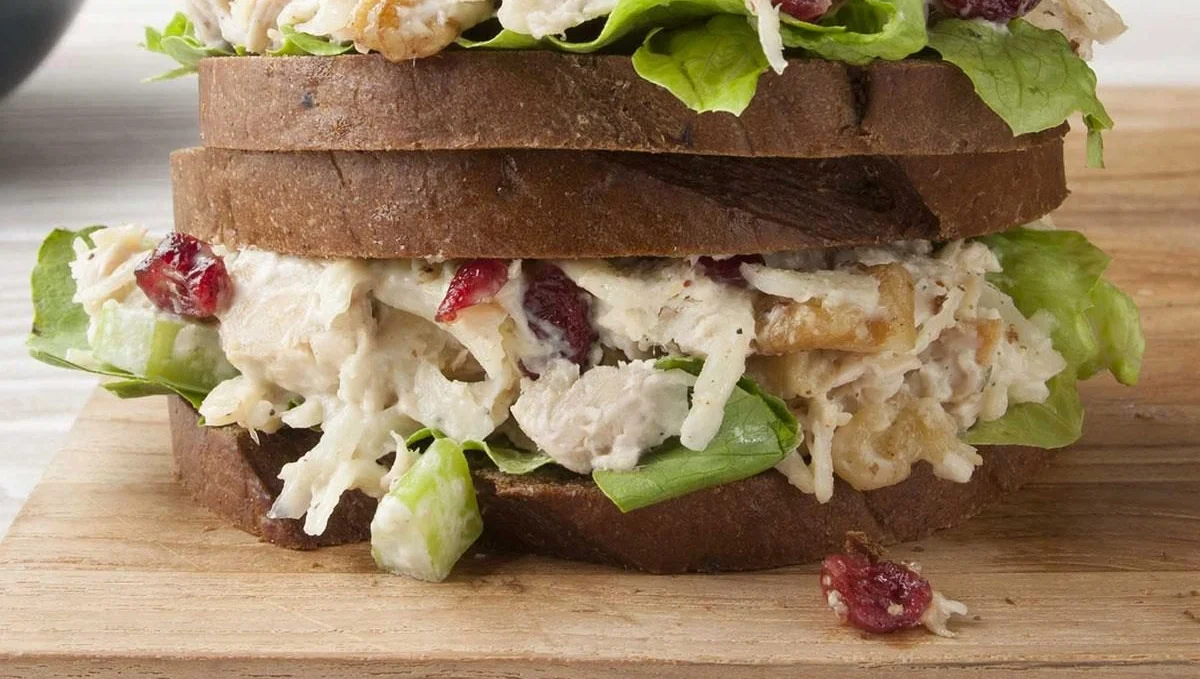Classic chicken salad sandwich on whole grain bread