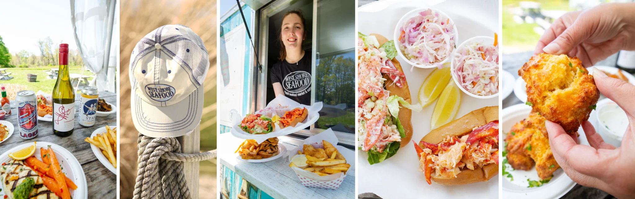 Lobster rolls and seafood platter at a coastal eatery