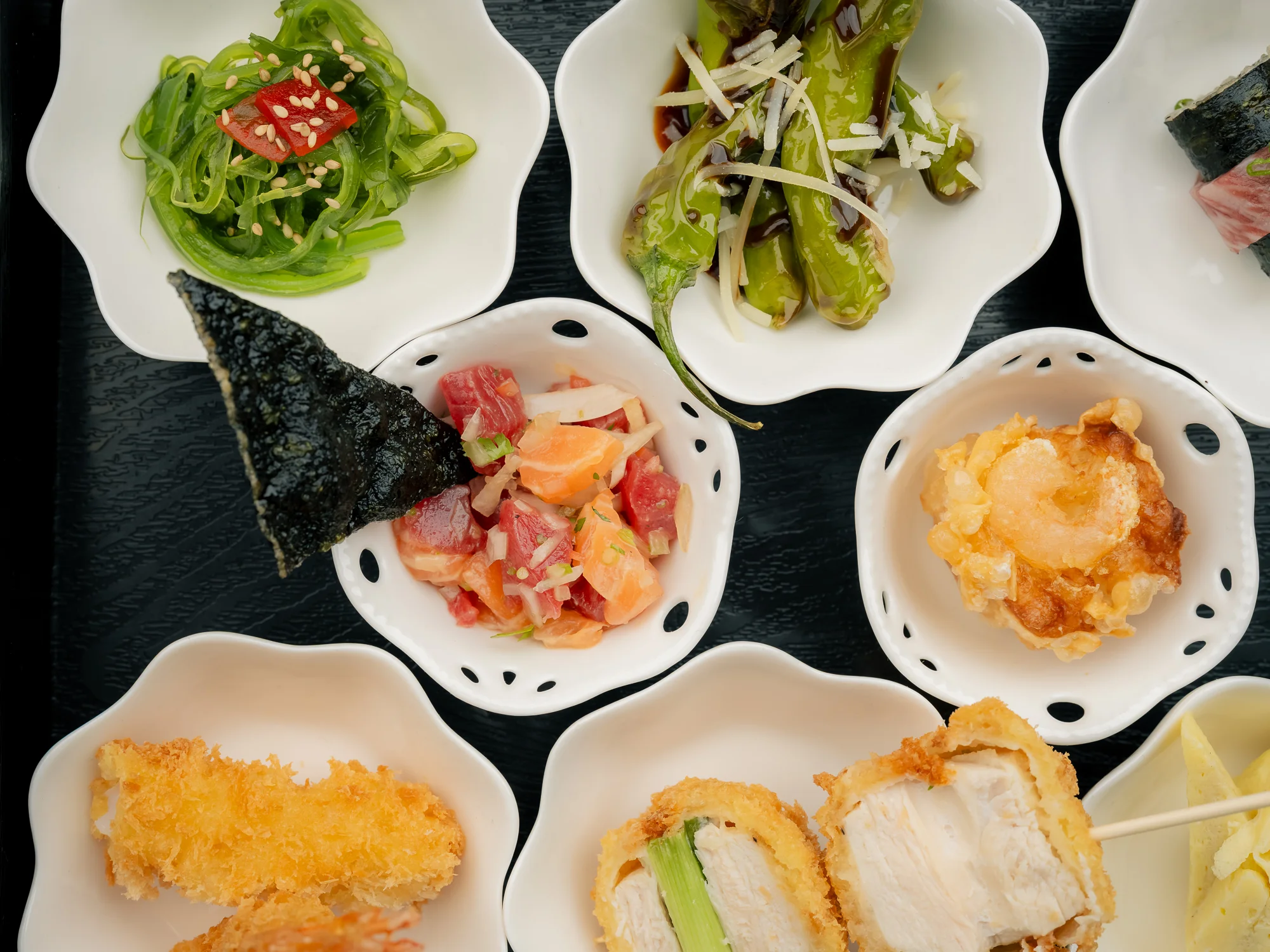 Japanese assorted sashimi and tempura platter