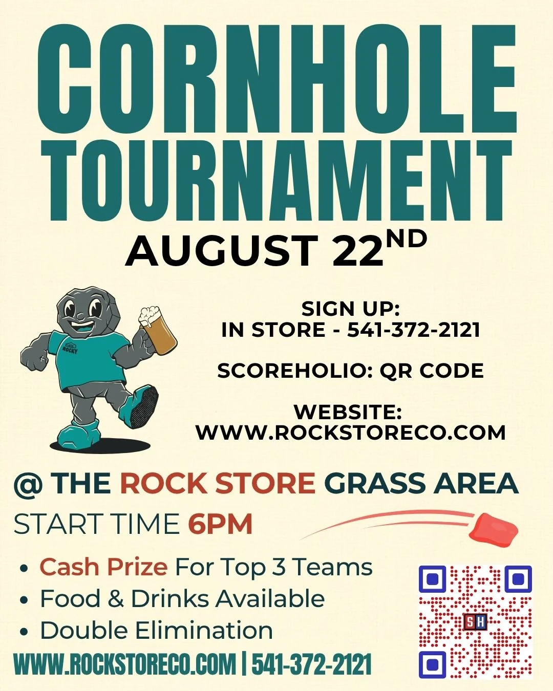 Cornhole tournament flyer with event details