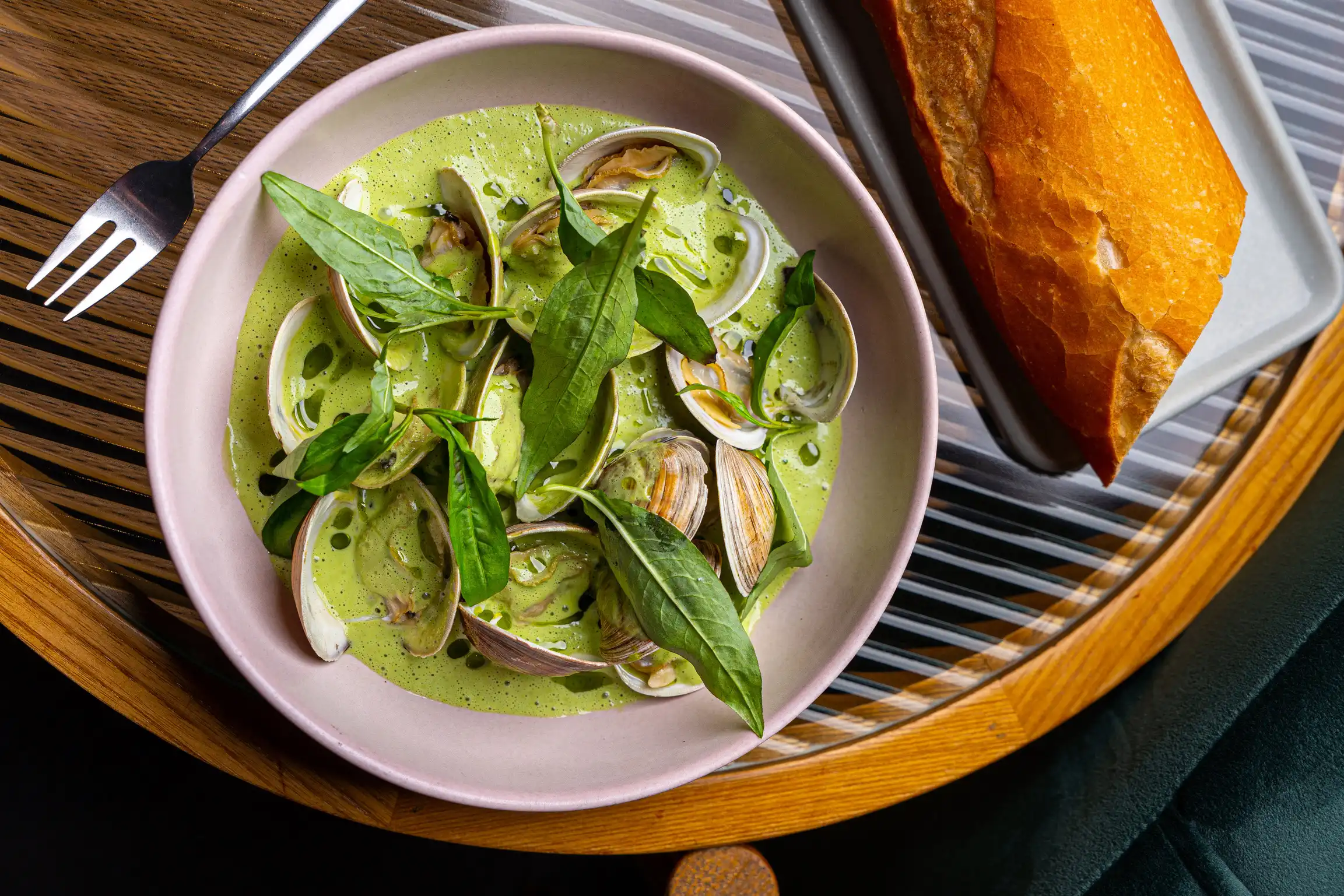 LITTLENECK CLAMS & SALTSPRING MUSSELS Coconut, Lemongrass, Ong Choy, Rau Răm, Baguette