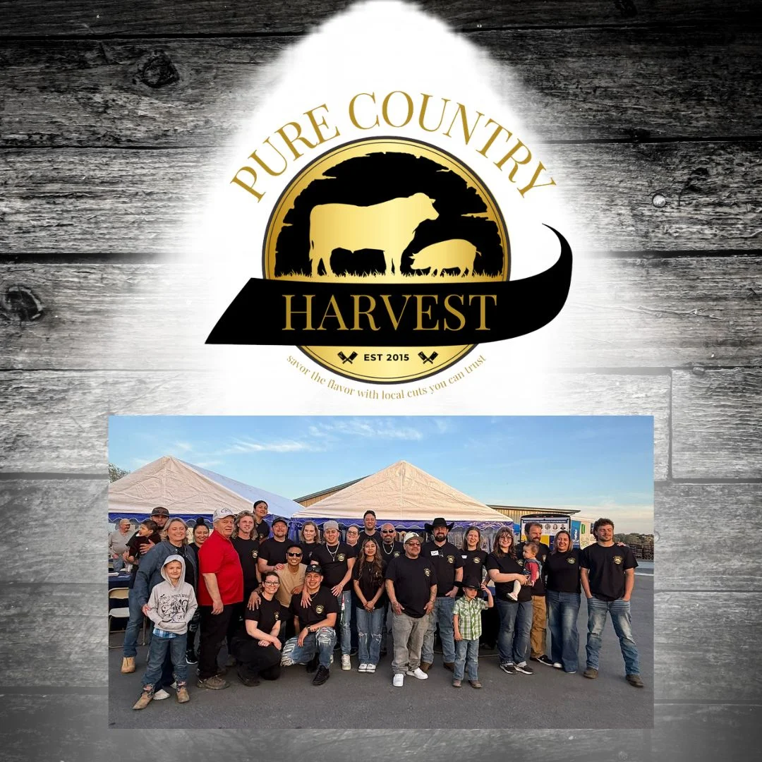 Logo of Pure Country Harvest featuring cattle and pig silhouettes