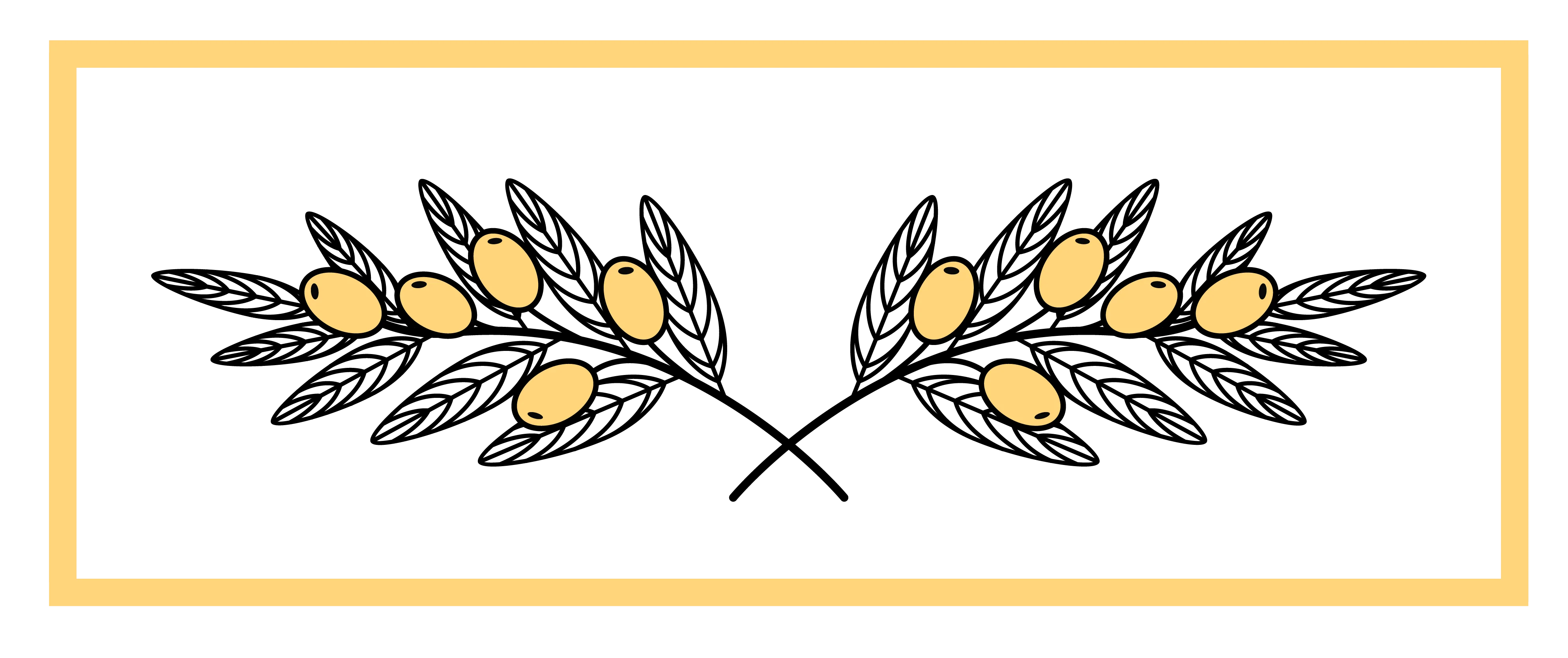 Stylized graphic of olive shapes on a black background