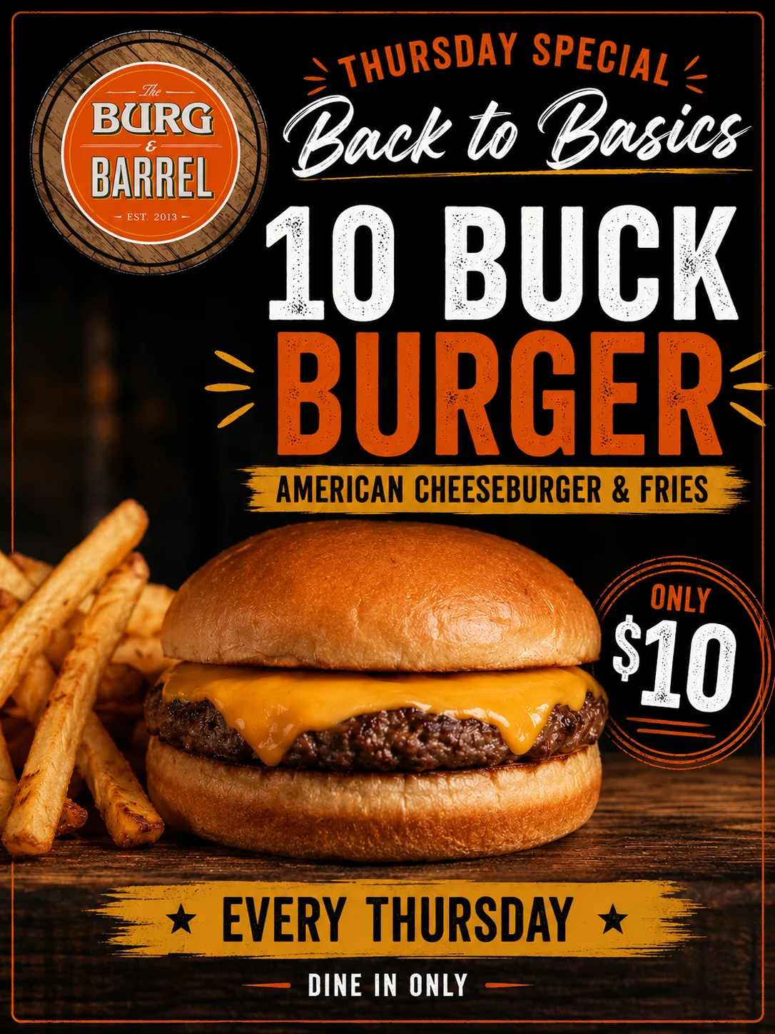 Classic American cheeseburger with fries