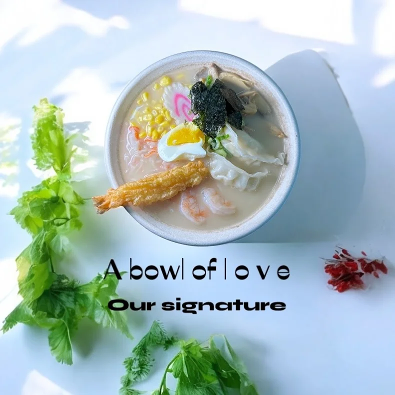 Bowl of Japanese ramen with seafood and egg