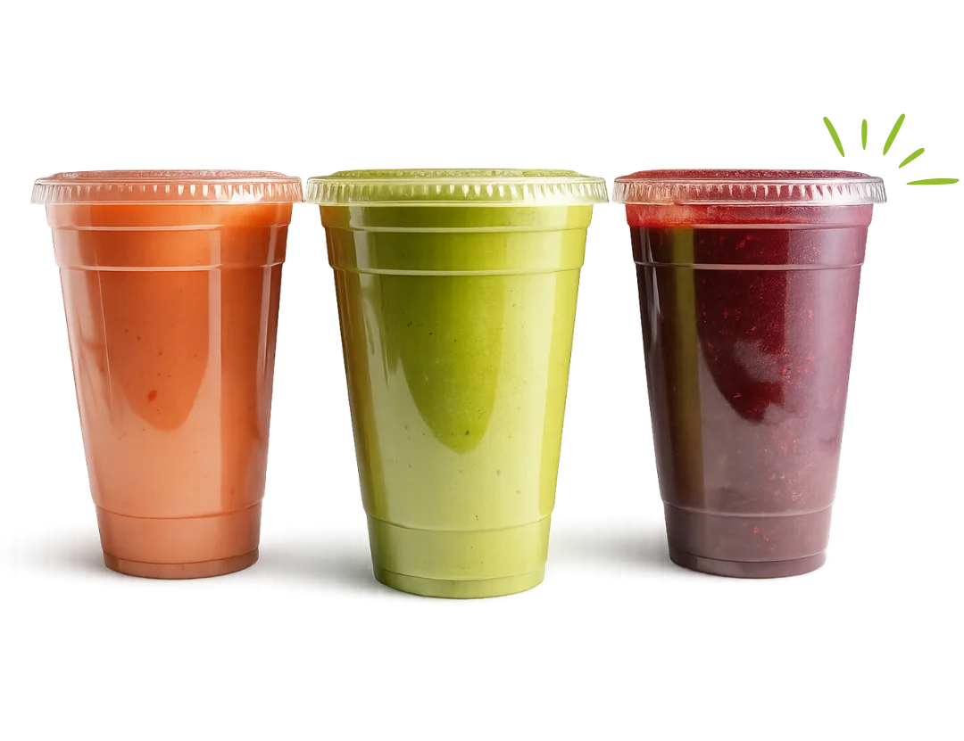 Colorful smoothie cups in vibrant flavors