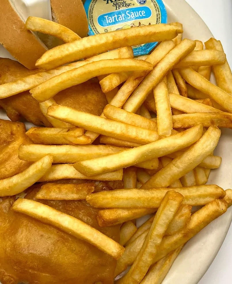 Classic fish and chips served with tartar sauce and coleslaw
