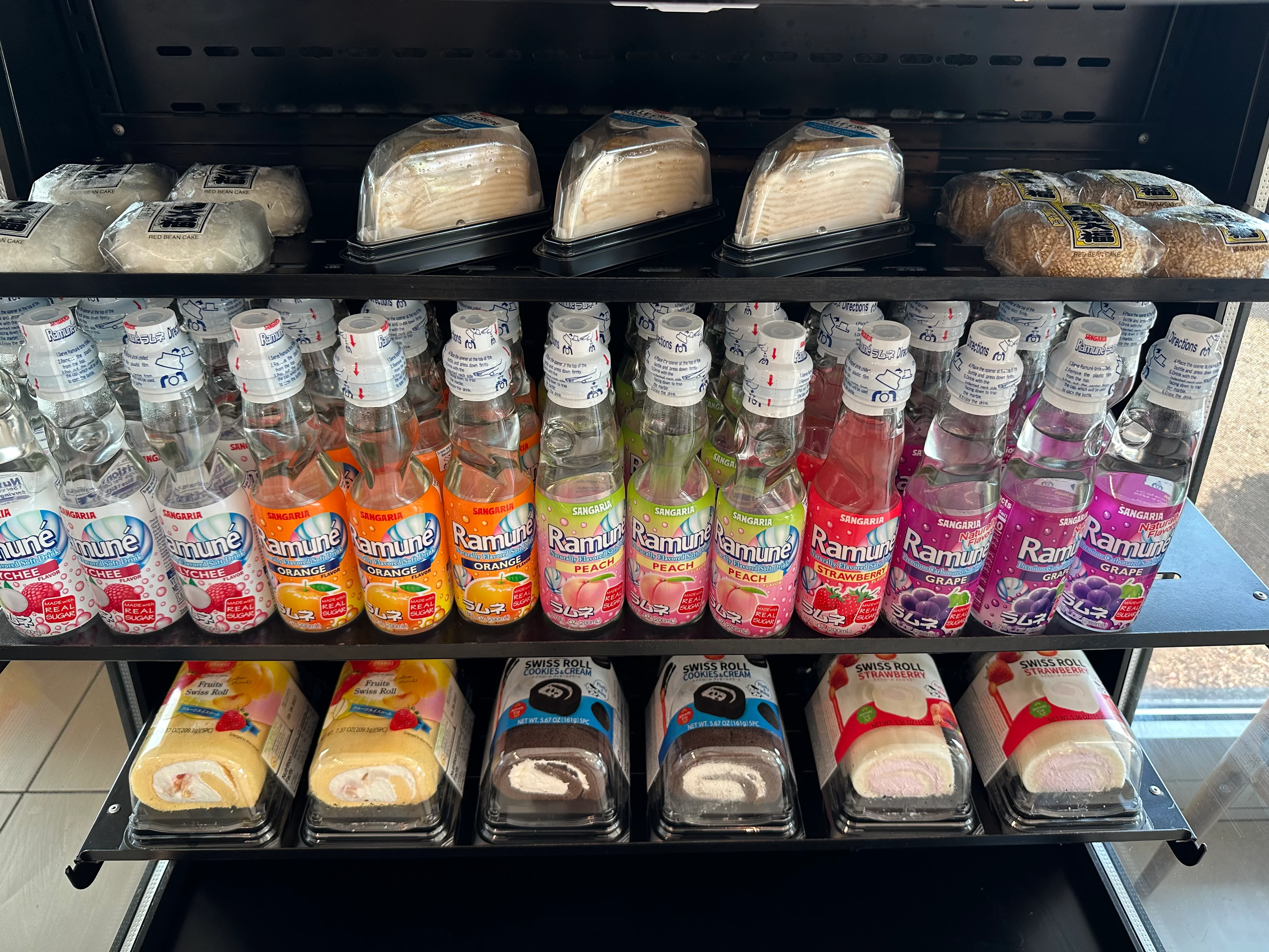 Snack display featuring Asian treats and candies